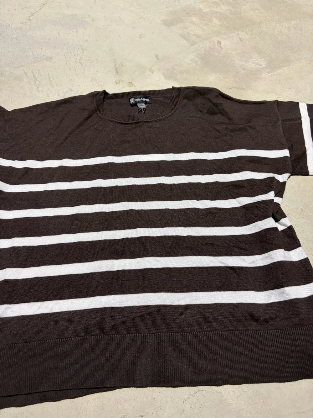 Cable & gauge NWT brown Striped Short Sleeve Sweater MSRP$58 large